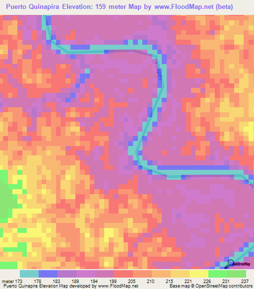 Puerto Quinapira,Colombia Elevation Map