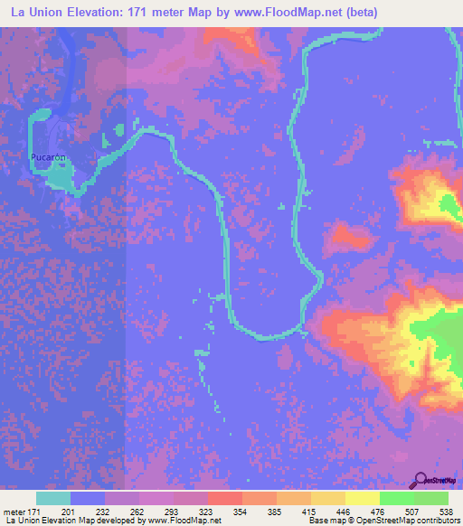 La Union,Colombia Elevation Map