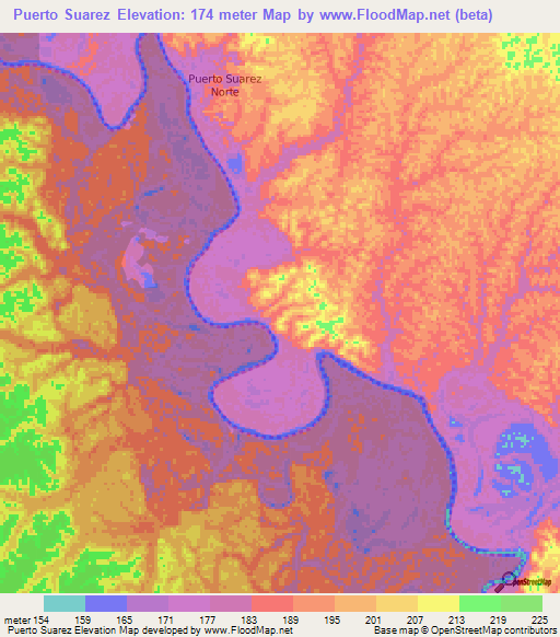 Puerto Suarez,Colombia Elevation Map