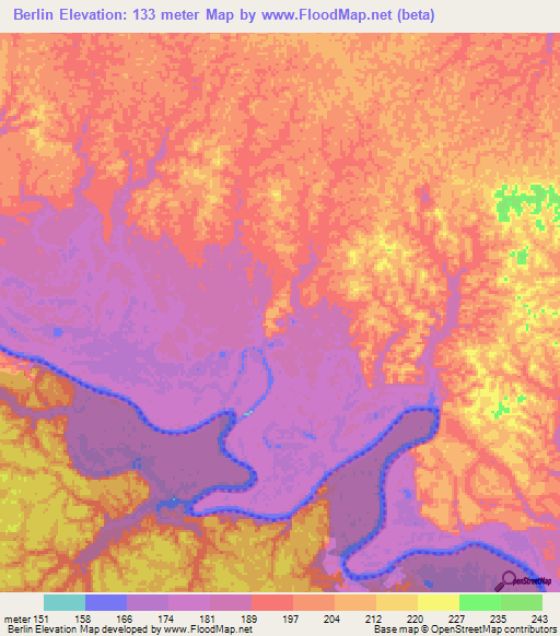 Berlin,Colombia Elevation Map