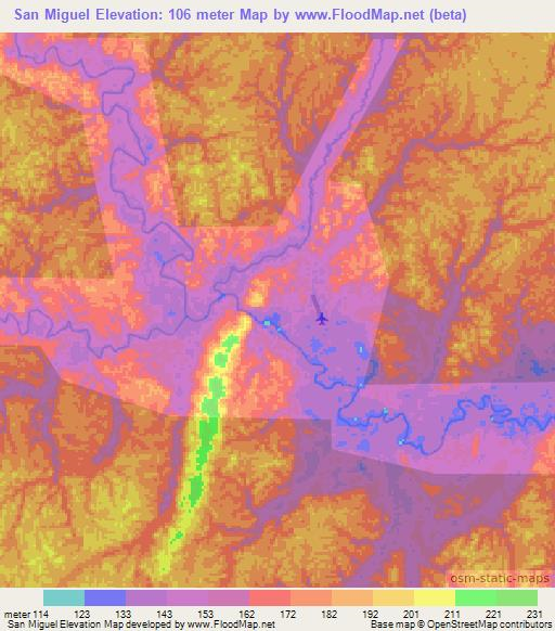 San Miguel,Colombia Elevation Map