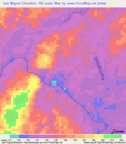 San Miguel,Colombia Elevation Map