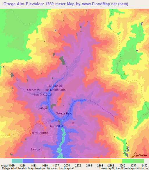 Ortega Alto,Ecuador Elevation Map