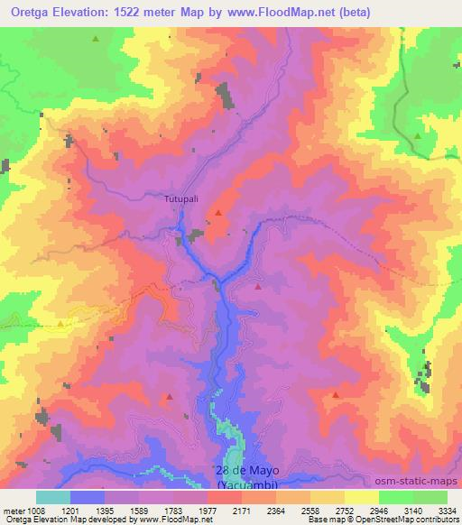 Oretga,Ecuador Elevation Map