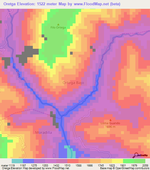 Oretga,Ecuador Elevation Map