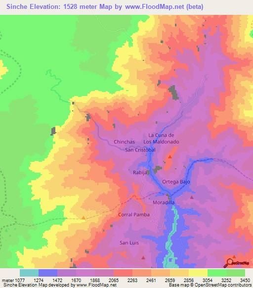 Sinche,Ecuador Elevation Map