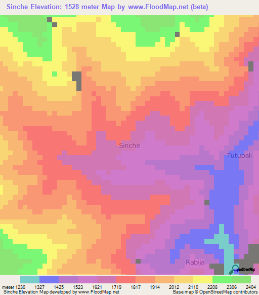 Sinche,Ecuador Elevation Map