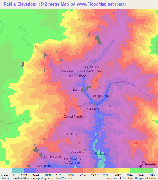 Rabija,Ecuador Elevation Map