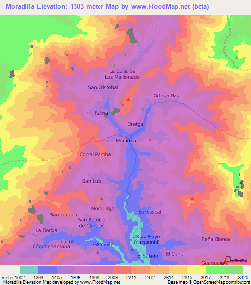 Moradilla,Ecuador Elevation Map