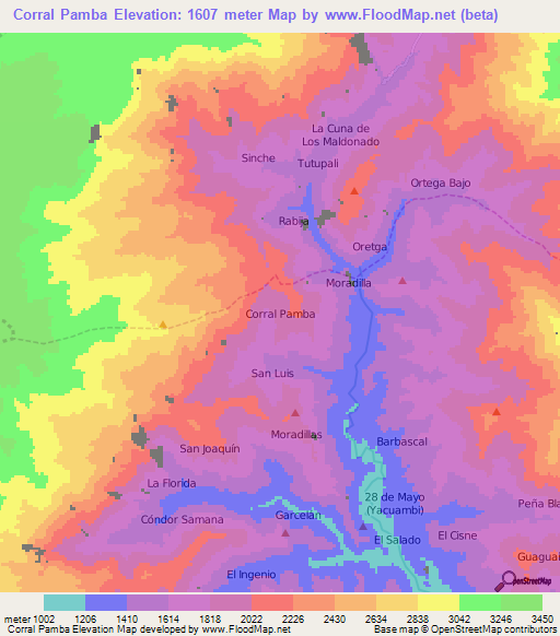 Corral Pamba,Ecuador Elevation Map