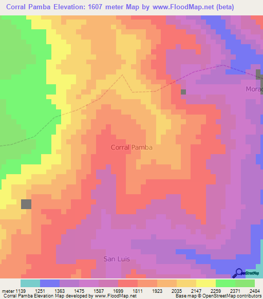 Corral Pamba,Ecuador Elevation Map