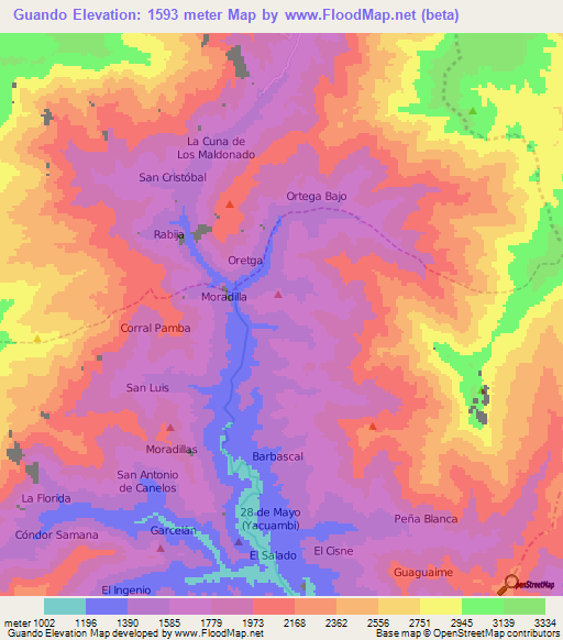 Guando,Ecuador Elevation Map