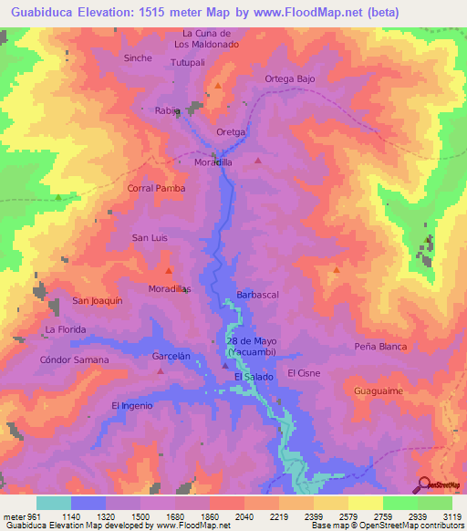 Guabiduca,Ecuador Elevation Map