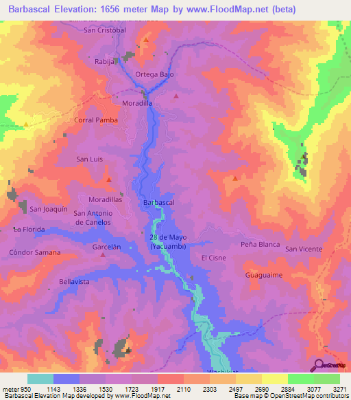 Barbascal,Ecuador Elevation Map