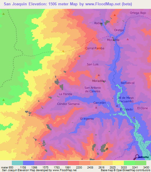 San Joaquin,Ecuador Elevation Map