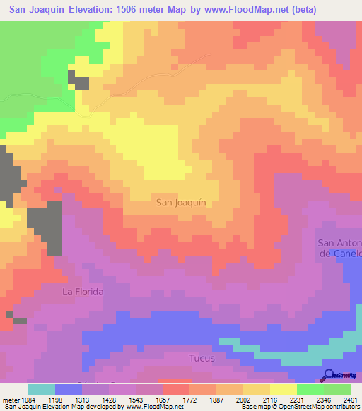 San Joaquin,Ecuador Elevation Map