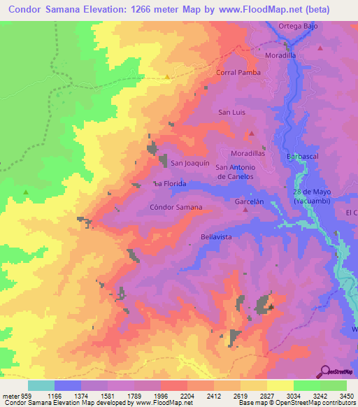 Condor Samana,Ecuador Elevation Map