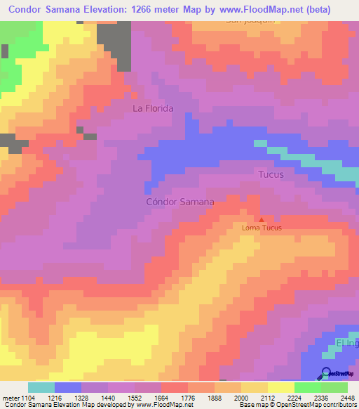 Condor Samana,Ecuador Elevation Map