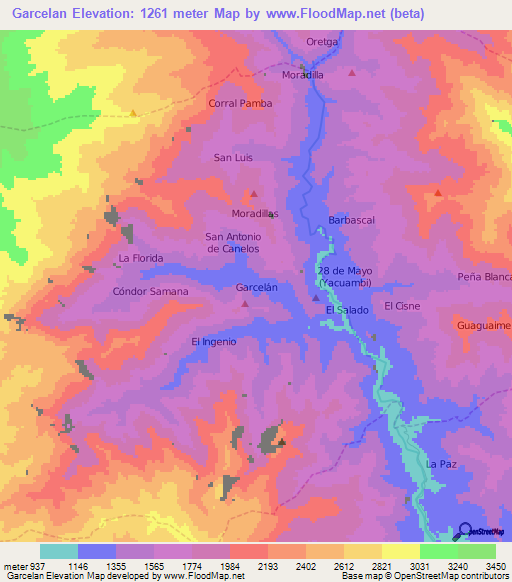 Garcelan,Ecuador Elevation Map