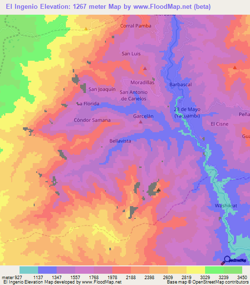 El Ingenio,Ecuador Elevation Map