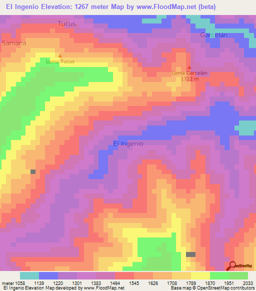 El Ingenio,Ecuador Elevation Map