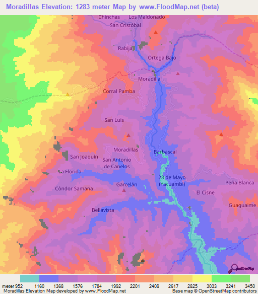 Moradillas,Ecuador Elevation Map