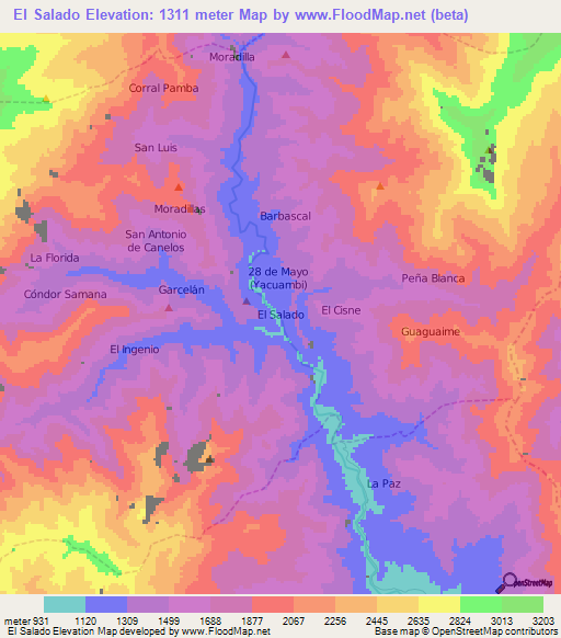 El Salado,Ecuador Elevation Map