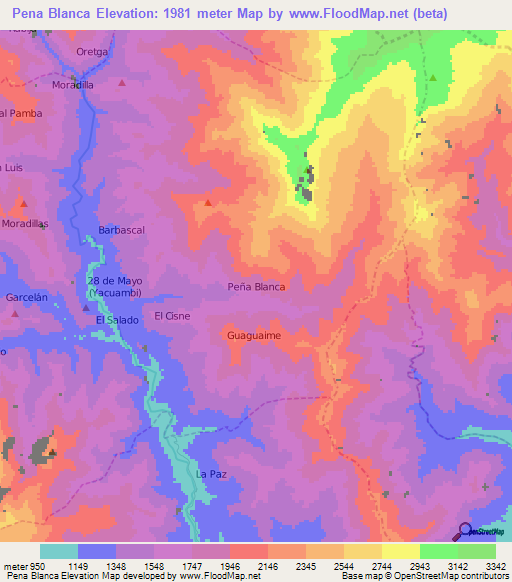 Pena Blanca,Ecuador Elevation Map