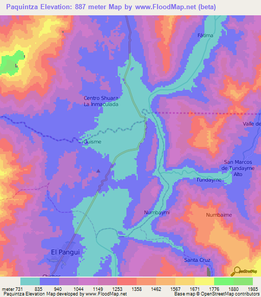 Paquintza,Ecuador Elevation Map