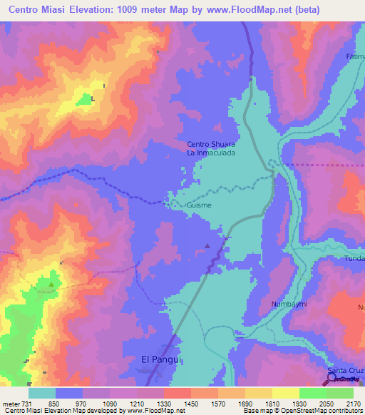 Centro Miasi,Ecuador Elevation Map