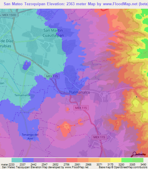 San Mateo Tezoquipan,Mexico Elevation Map