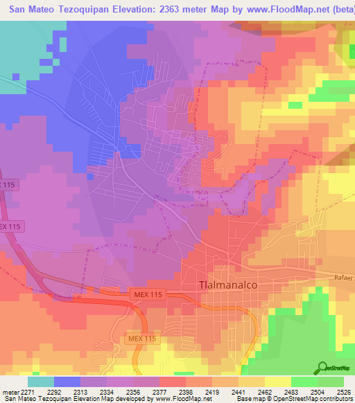 San Mateo Tezoquipan,Mexico Elevation Map