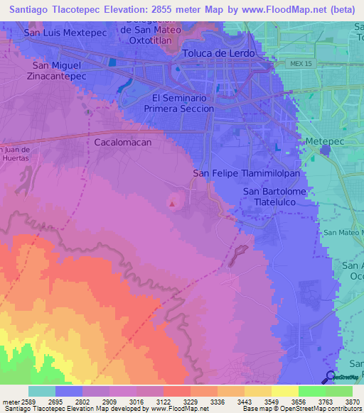 Santiago Tlacotepec,Mexico Elevation Map