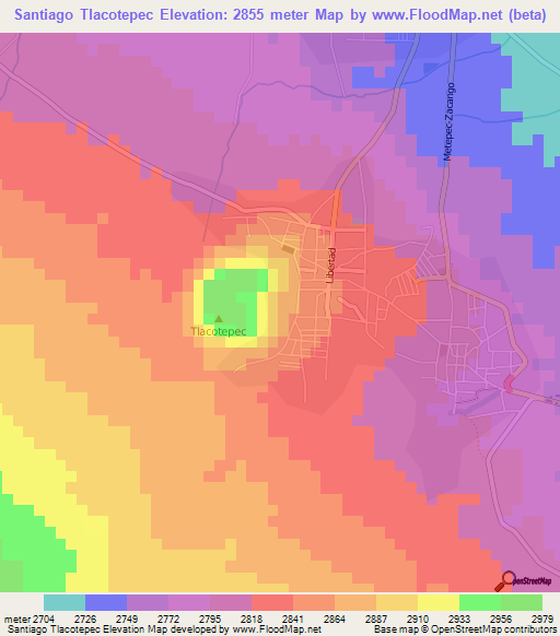 Santiago Tlacotepec,Mexico Elevation Map