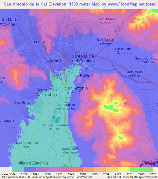 San Antonio de la Cal,Mexico Elevation Map