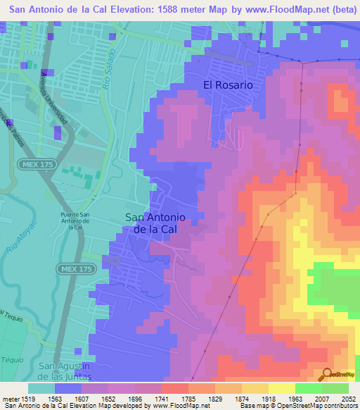 San Antonio de la Cal,Mexico Elevation Map