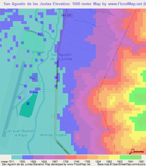 San Agustin de las Juntas,Mexico Elevation Map