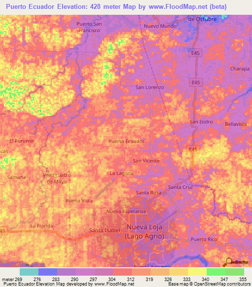 Puerto Ecuador,Ecuador Elevation Map