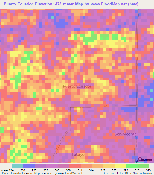 Puerto Ecuador,Ecuador Elevation Map