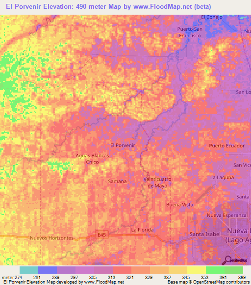 El Porvenir,Ecuador Elevation Map