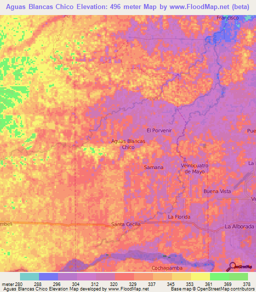 Aguas Blancas Chico,Ecuador Elevation Map