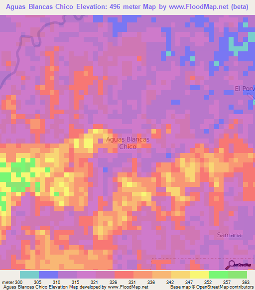 Aguas Blancas Chico,Ecuador Elevation Map