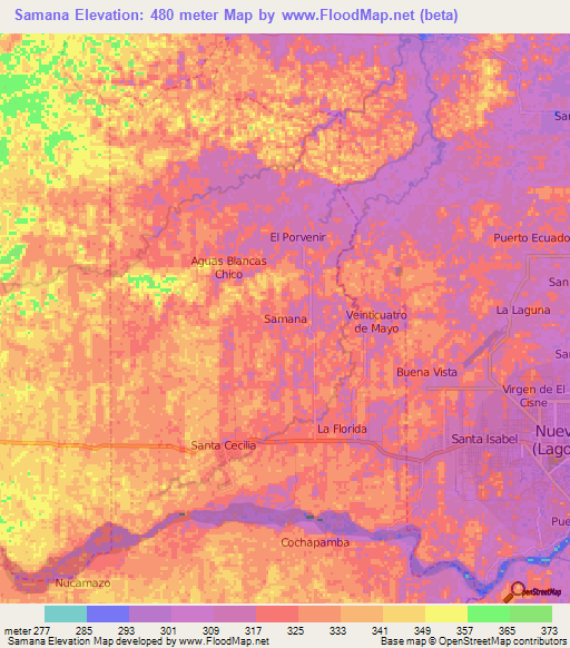 Samana,Ecuador Elevation Map