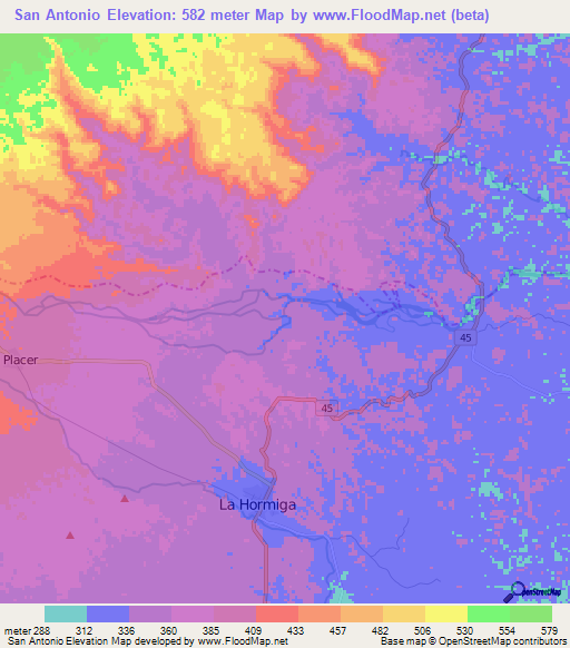 San Antonio,Colombia Elevation Map