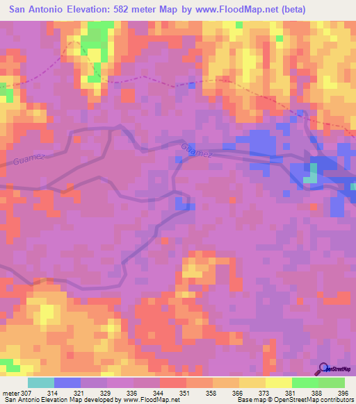 San Antonio,Colombia Elevation Map