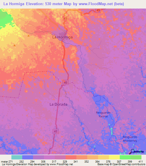 La Hormiga,Colombia Elevation Map