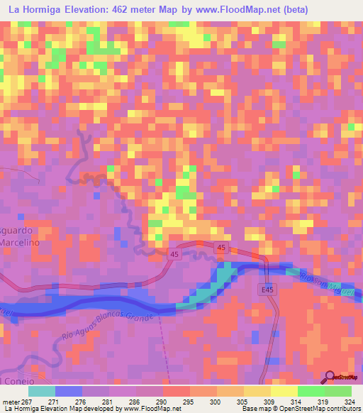 La Hormiga,Colombia Elevation Map