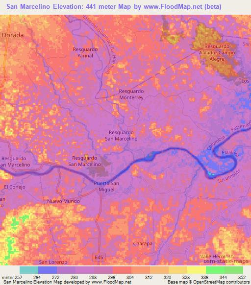 San Marcelino,Colombia Elevation Map