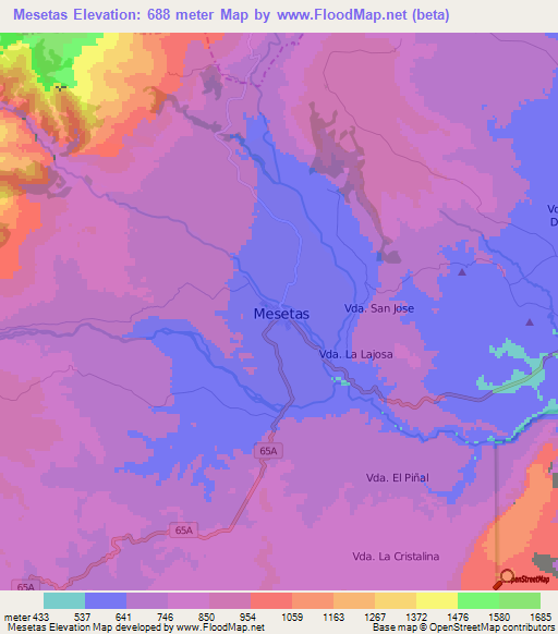 Mesetas,Colombia Elevation Map