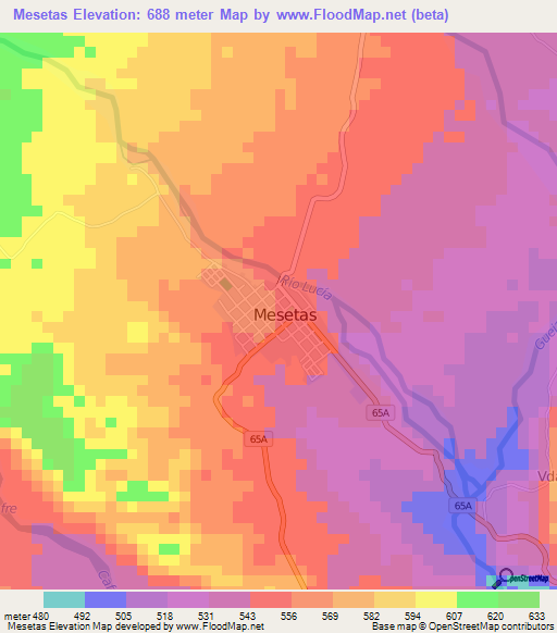 Mesetas,Colombia Elevation Map